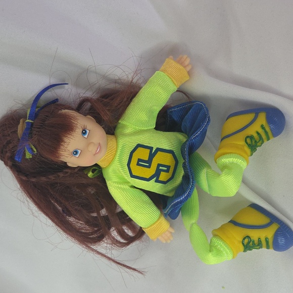 Cheerleader Doll Fishel Toys vintage 1990s vinyl face neon Green 8" - Picture 5 of 12